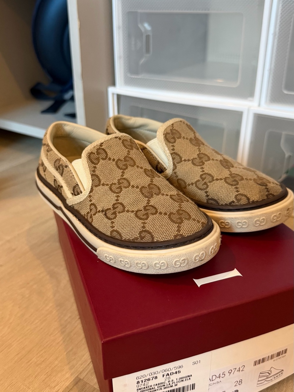 Gucci Beige GG Supreme Slip-On Sneakers
